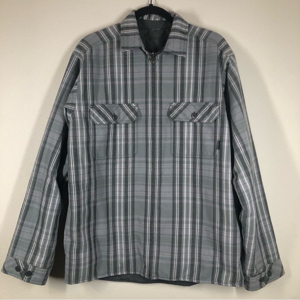 Patagonia Reversible Gray Plaid Flannel Full Zip Shirt Puffer Jacket Men’s Large